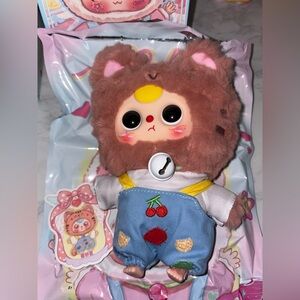 Baby Three Kitten Wardrobe CONFIRMED Cute Plush Cat Pendant with Cherry Overalls